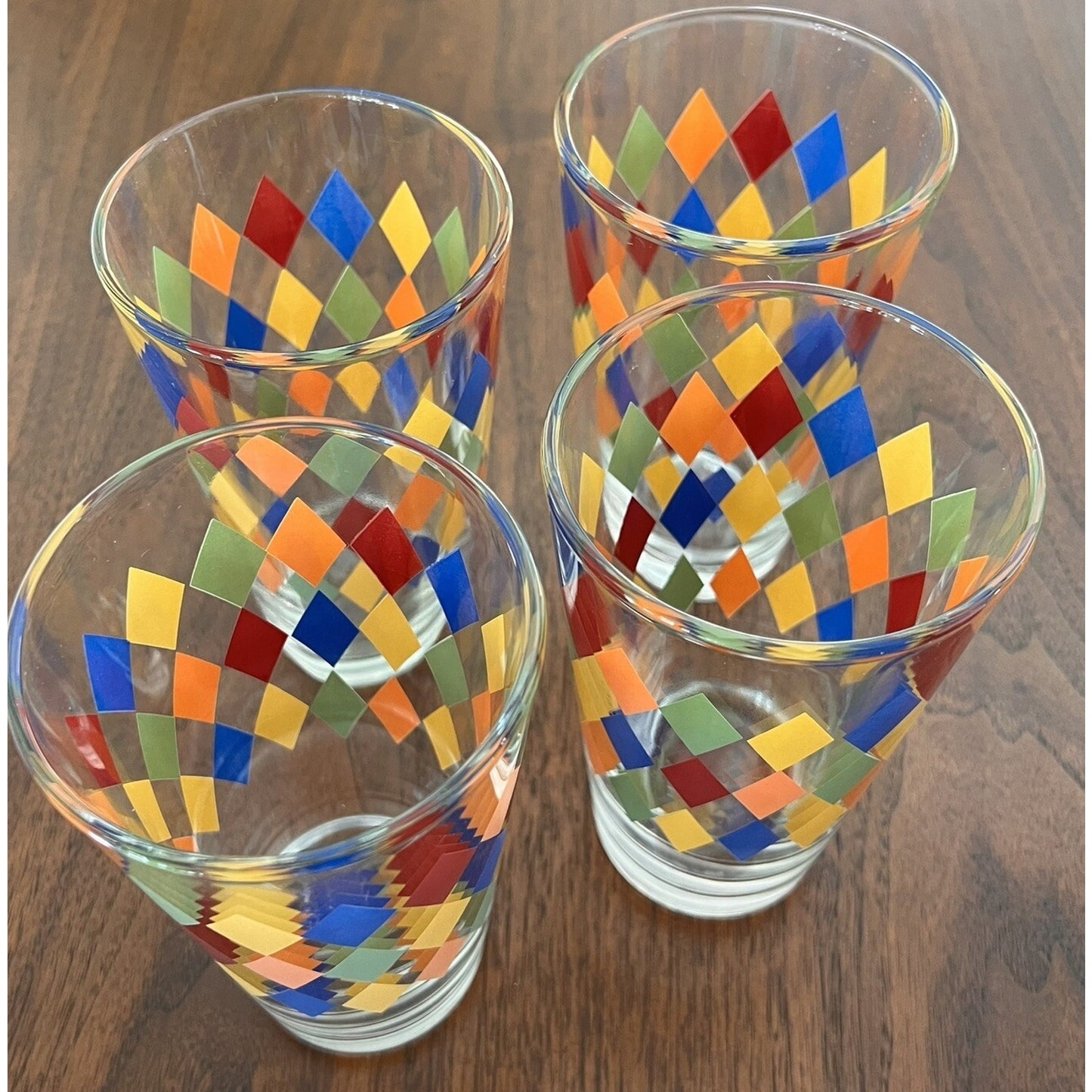 Retro MCM Ciao Harlequin Tumbler x4 By Artimino Diamond Libbey Glass Cup Vintage