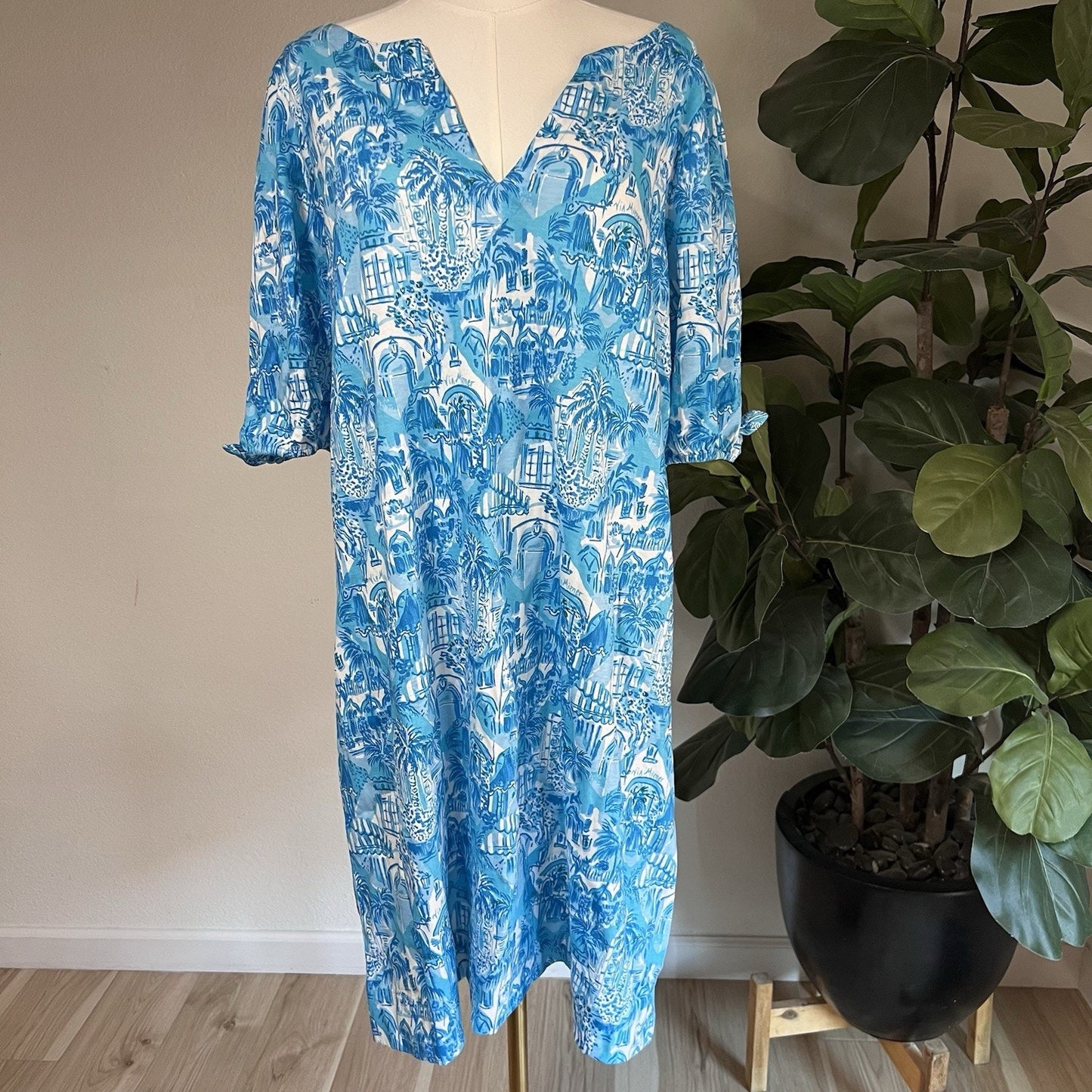 NWT Lilly Pulitzer XL Easley Short Sleeve Dress Sunny State Of Mind Amalfi Blue