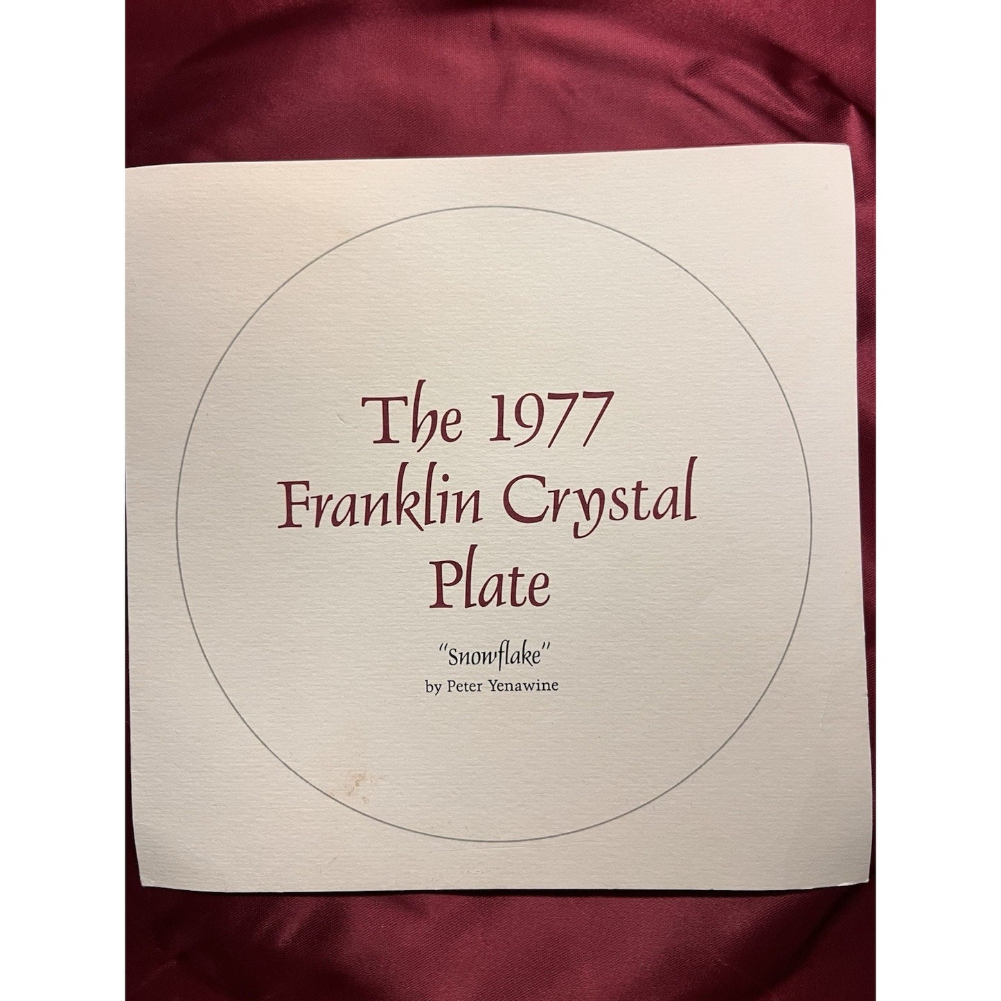 Vintage 1977 Franklin Crystal Plate “Snowflake” By Peter Yenawine Franklin Mint