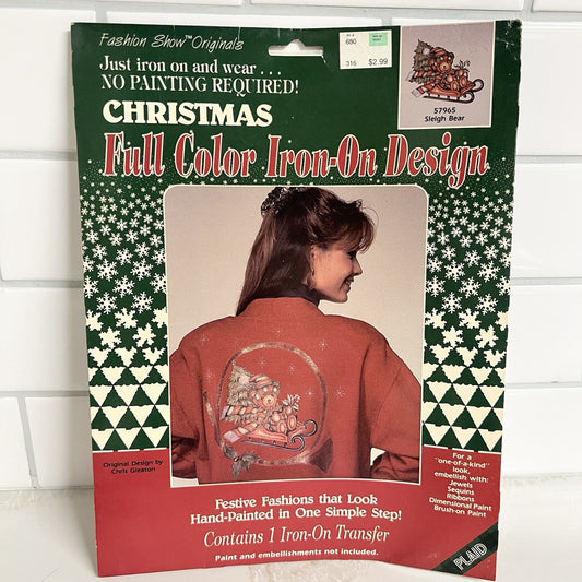 VTG Iron On Transfer Christmas Ugly Sweater Sleigh Bear Retro Holiday Tacky 80s