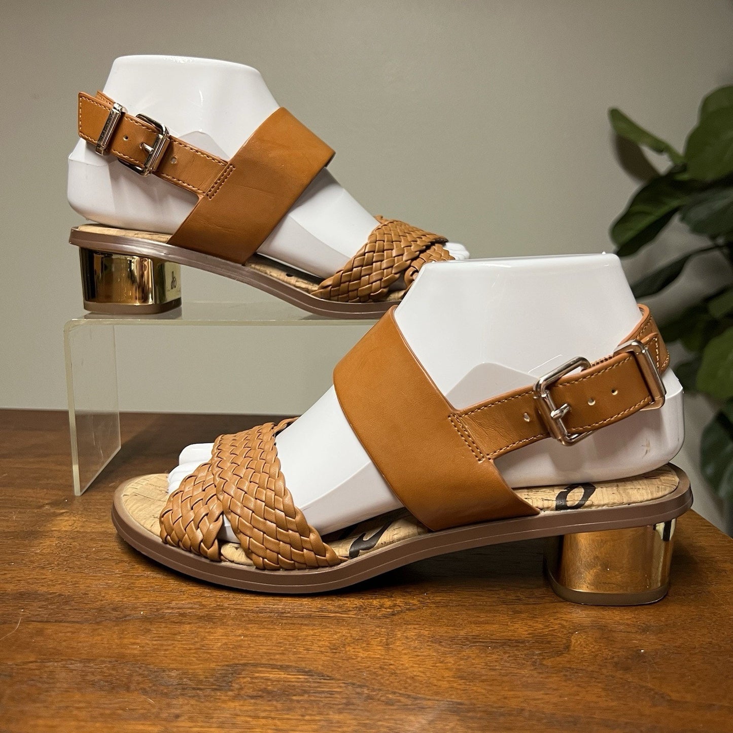7M Sam Edelman Teena Woven Boho Brown Faux Leather Slingback Sandal Ankle Strap