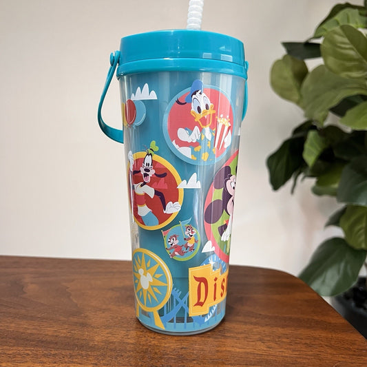 Disneyland Play in the Parks Plastic Sipper Drink Cup Bottle Handle Straw Disney