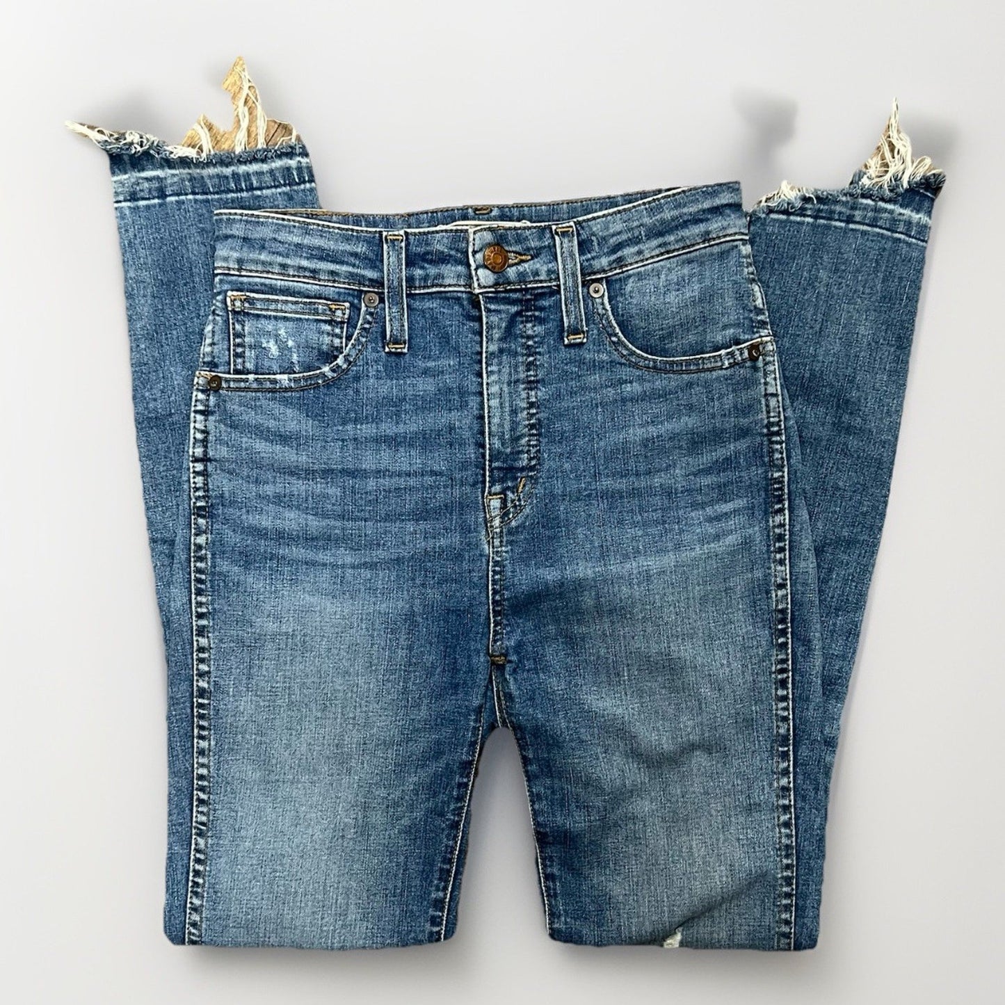 Madewell Sz 25 Curvy High Rise Skinny Jeans Crop Raw Hem Denim Distressed
