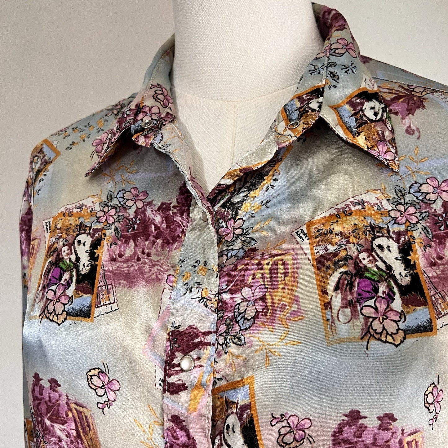 Vintage Wrangler Silky Pearl Snap Women’s Western Long Sleeve Button Up Cowgirl