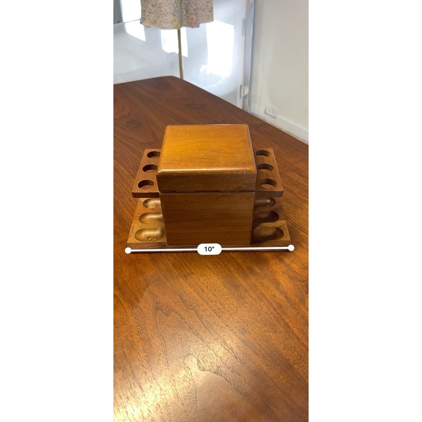 Vintage Decatur Industries Walnut Wood 6 Tobacco Pipe Stand Display Humidor