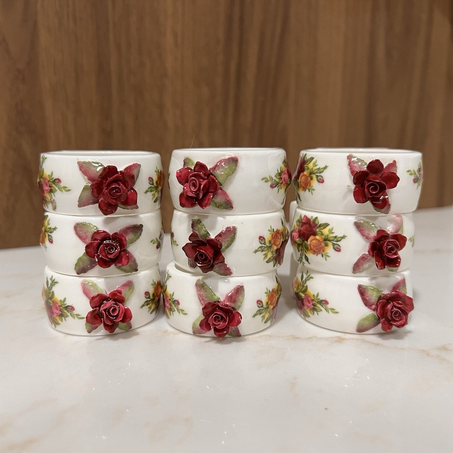 9 x Royal Albert Old Country Roses Napkin Rings Tea Party Romantic Vintage