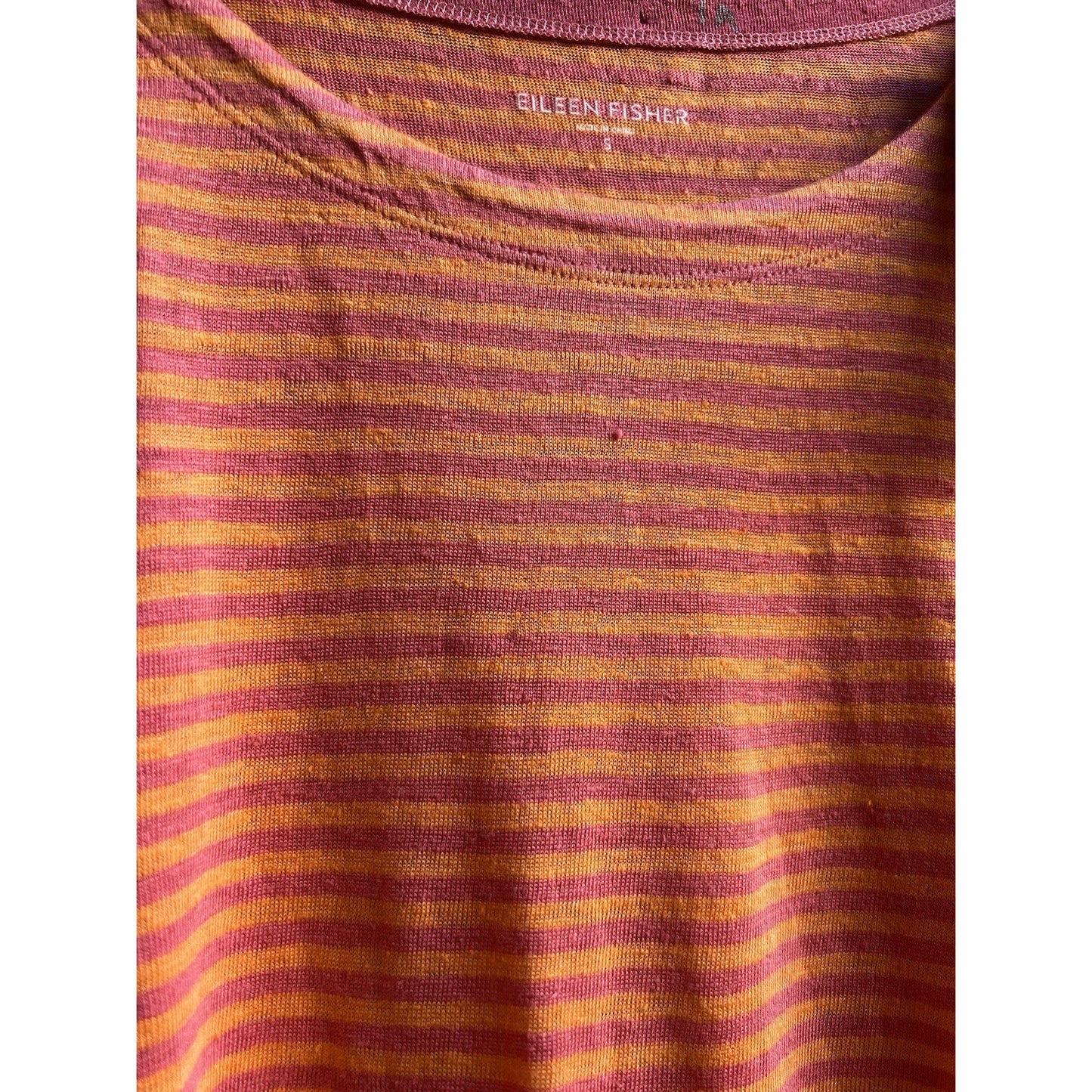 NWT Eileen Fisher (S) Linen Stripe Long Sleeve Tunic Organic Preppy Pink Orange