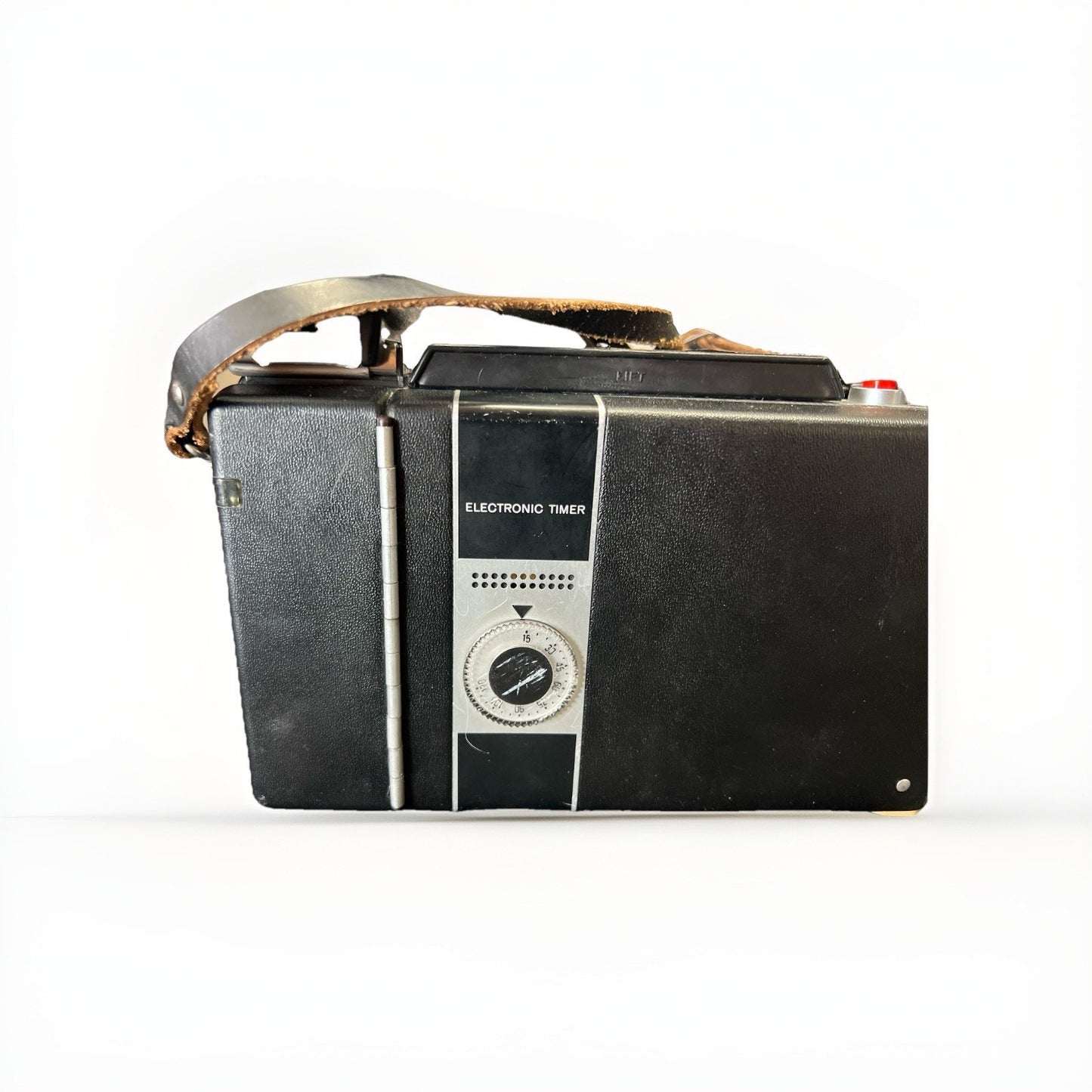 Vtg Polaroid 360 Land Camera w/ Electronic Timer, Flash, Hard Cover & Neck Strap