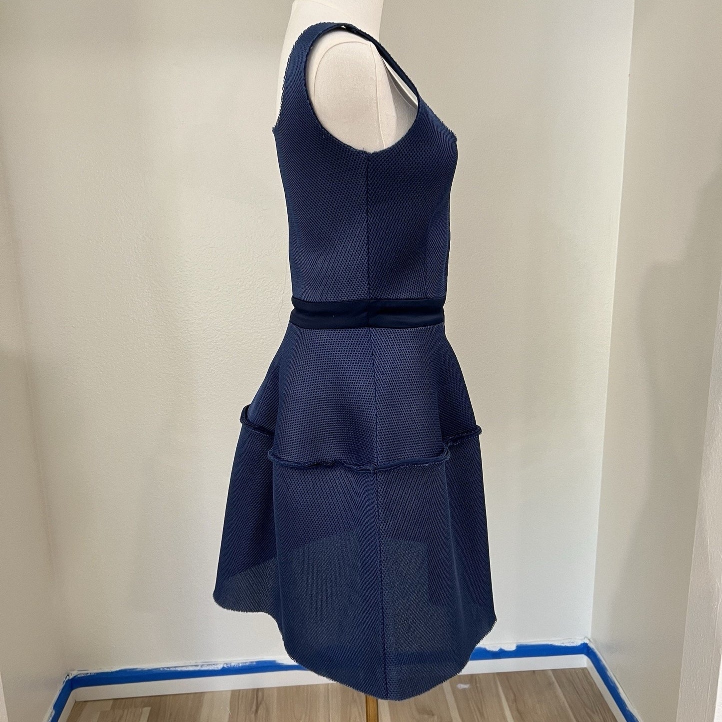 Maje Mesh Mini Dress (2) Futuristic Avant Garde Blue Runway Structural Party