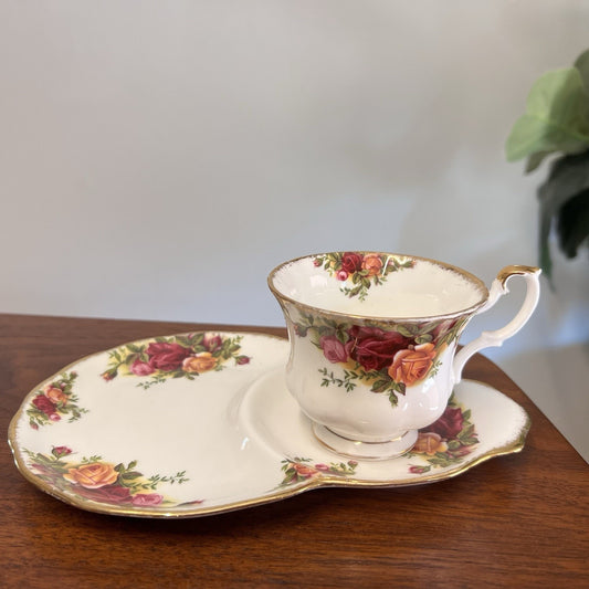 Royal Albert China Old Country Roses Dessert Snack Plate & Montrose Tea Cup Set