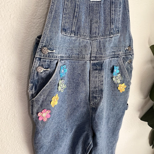 Vintage Oshkosh B'gosh Girls Lg 12/14 Denim Blue Jean Bib Overalls Floral