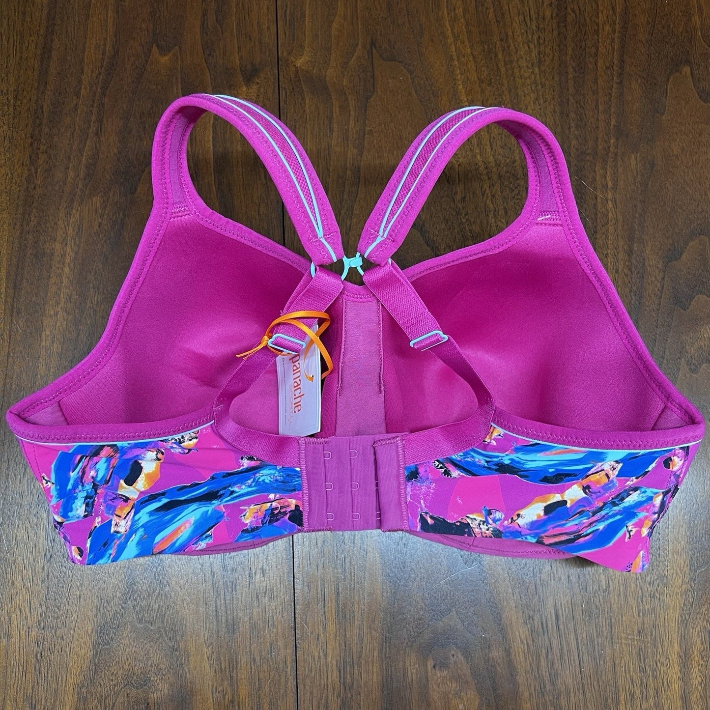 Panache 34F Power Underwire Sports Bra Convertible High Impact Pink Abstract