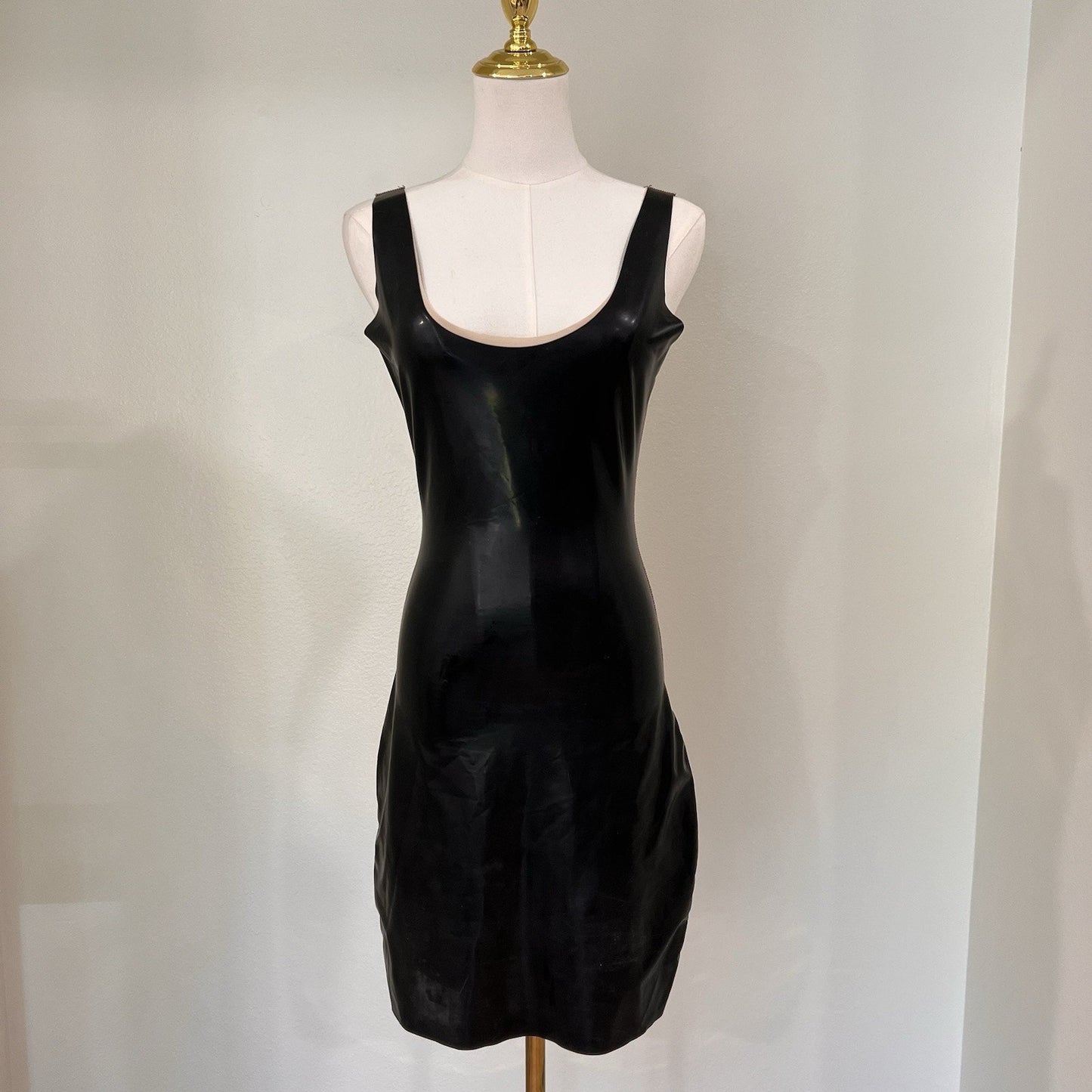 Renee Masoomian Latex Mesh Tank Dress (M) Black Nude Bodycon Fetish Goth