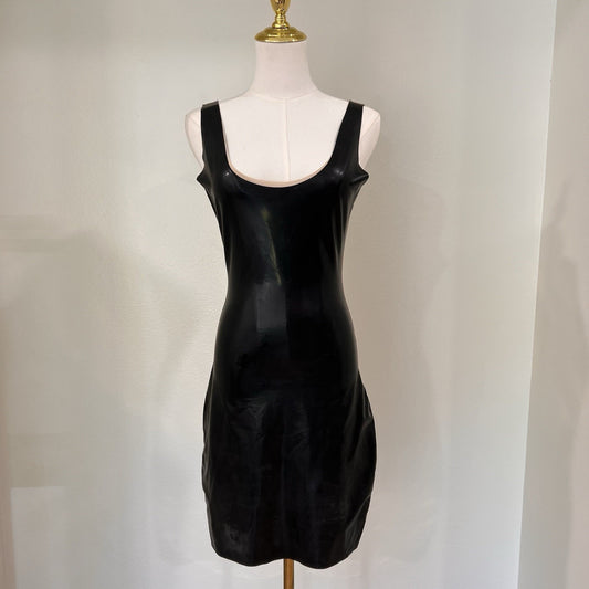 Renee Masoomian Latex Mesh Tank Dress (M) Black Nude Bodycon Fetish Goth