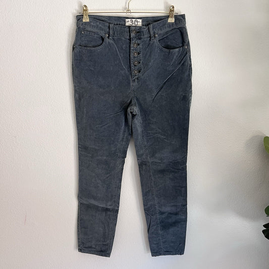 We The Free People (30) Corduroy Button-Fly Blue Stretch Skinny Jean Pant Retro