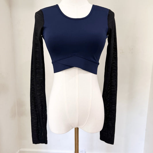 Ivy Park Adidas Beyoncé Crop Sports Top (S) Mesh Long Sleeve Blue Black Compress