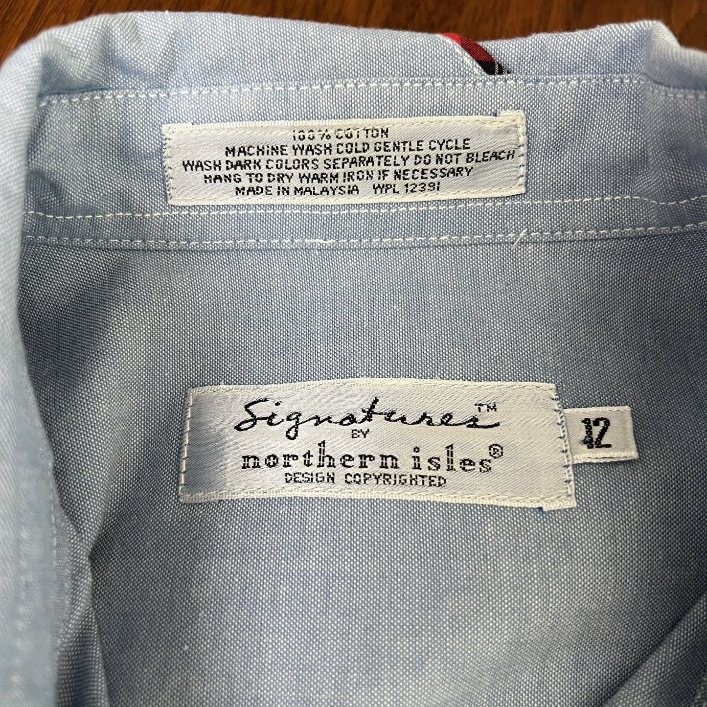 Signature by Northern Isles Teacher Button Up Shirt Chambray Kitsch Embroidered