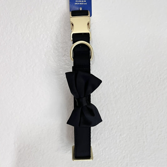 NWT (L) Black Bowtie Gold Buckle Puppy Dog Collar Wedding Formal Silky Top Paw