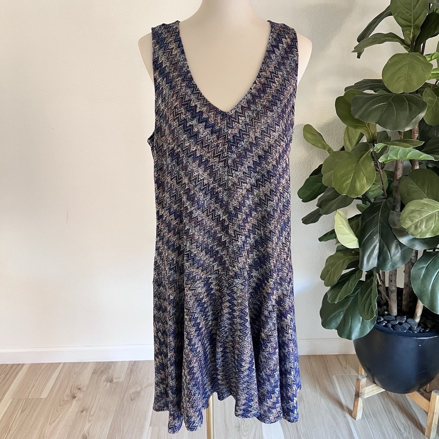 Maeve Anthropologie (L) Sleeveless Drop Waist Knit Blue Dress Y2K Knit