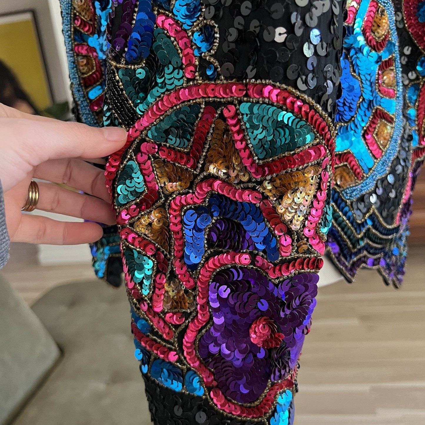 Laurence Kazar Top (L) 80s Glam Sequin Beaded Maximalist Statement Bold Party