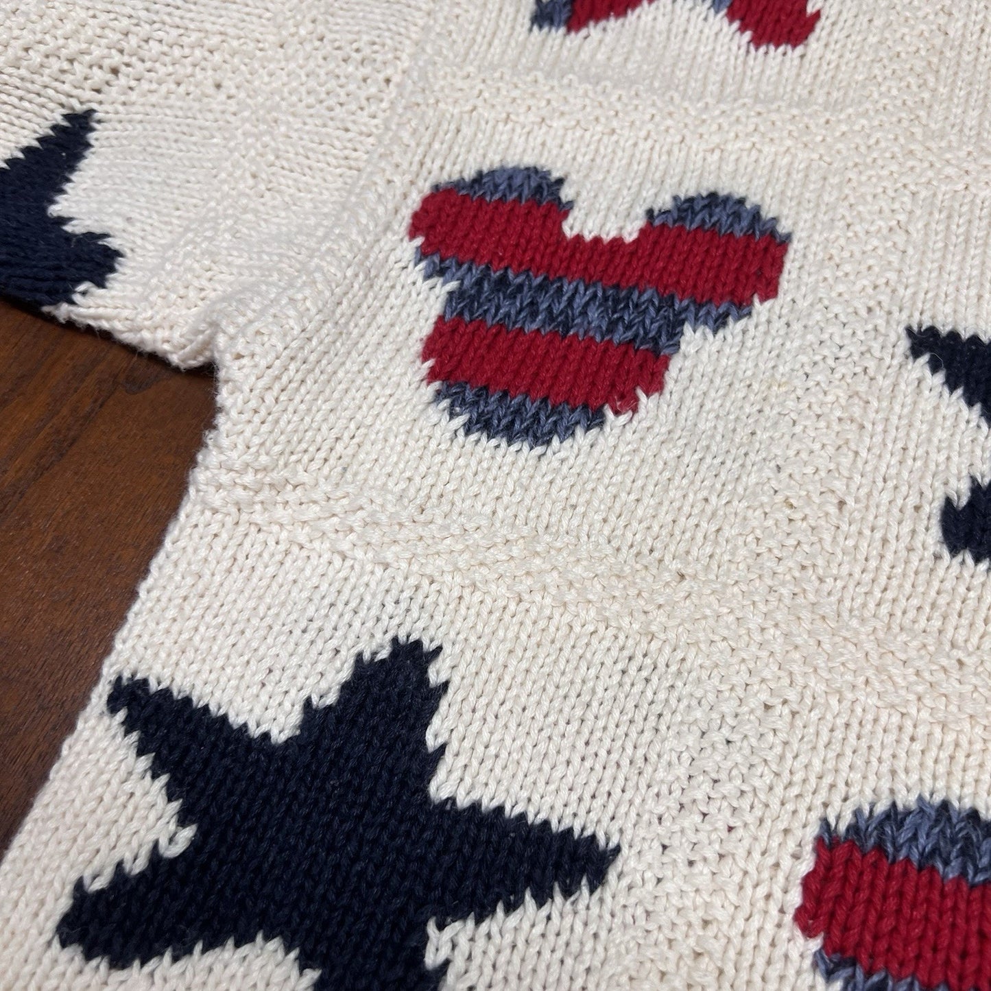 Vintage Walt Disney World (L) Cardigan Mickey Mouse Red Blue Chunky Knit Kitsch