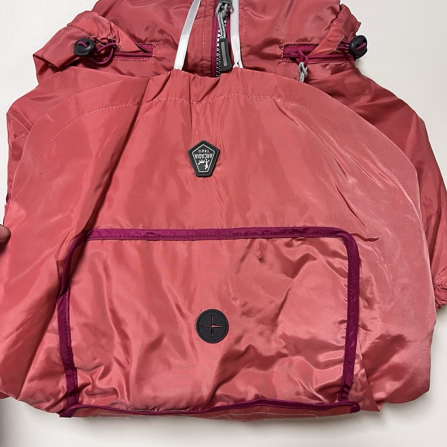 Arcadia Trail XXL Hooded Windbreaker Jacket Dog Puppy Pink Packable Retro