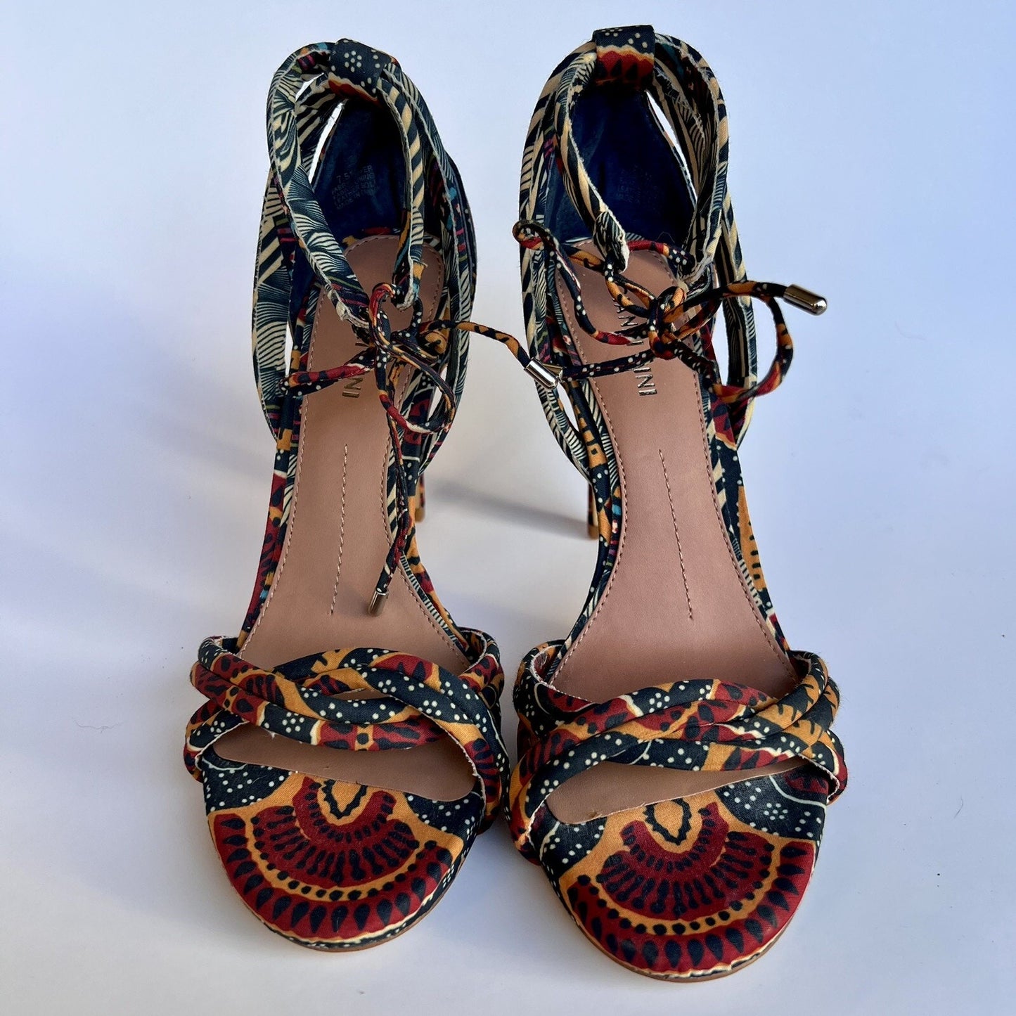 NEW Gianni Bini 7.5M African Ankle Tie Leather Stiletto Designer High Heel