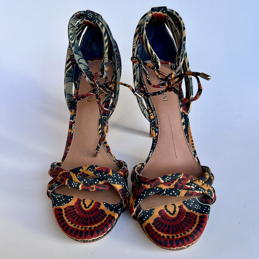 NEW Gianni Bini 7.5M African Ankle Tie Leather Stiletto Designer High Heel