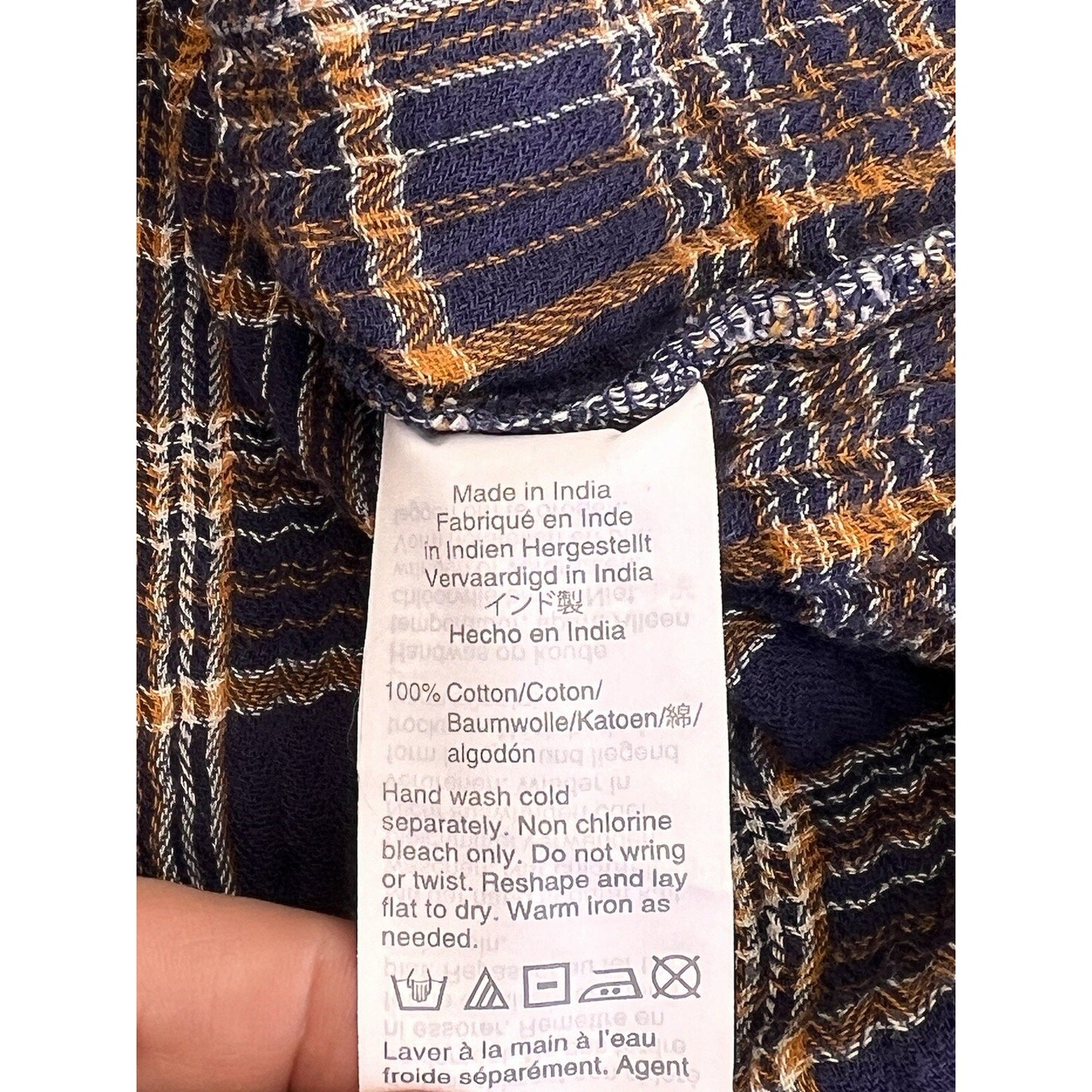 Madewell XXL Plaid V Neck Long Sleeve 100% Cotton Ruffle Blue Brown Top Shirt
