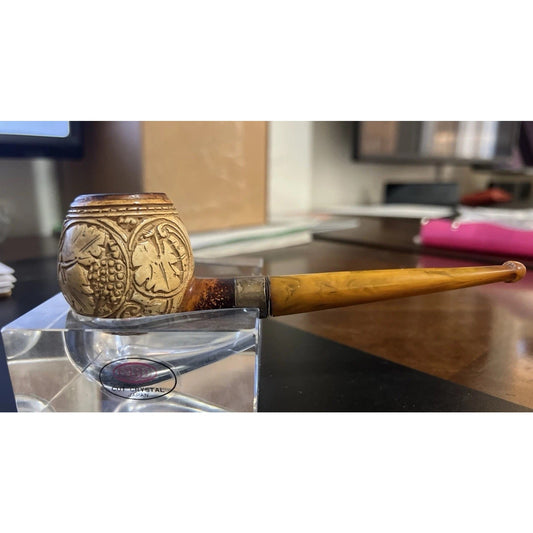 Vintage Hand Carved Meerschaum Estate Smoking Pipe w/ Sterling Silver Band