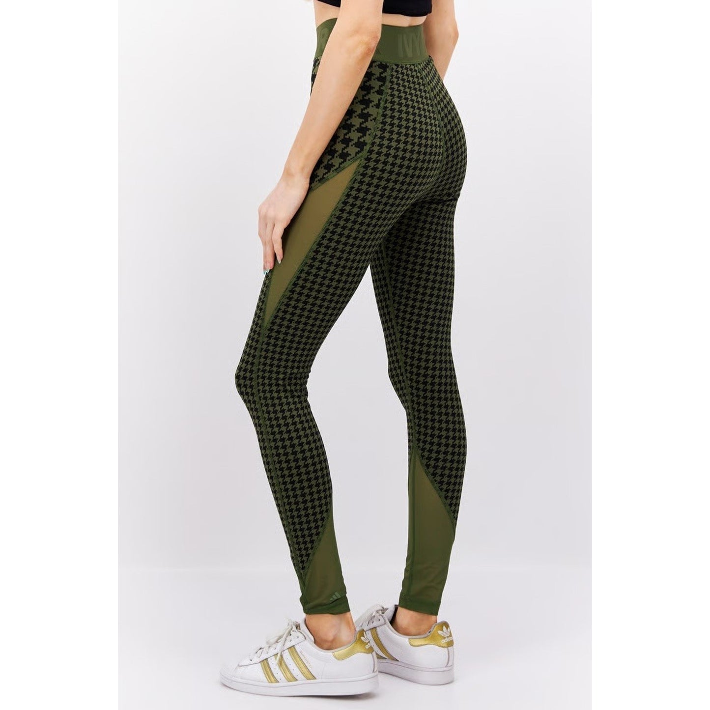 Adidas x Ivy Park Womens (S) Leggings Green Houndstooth Mesh High-Waisted
