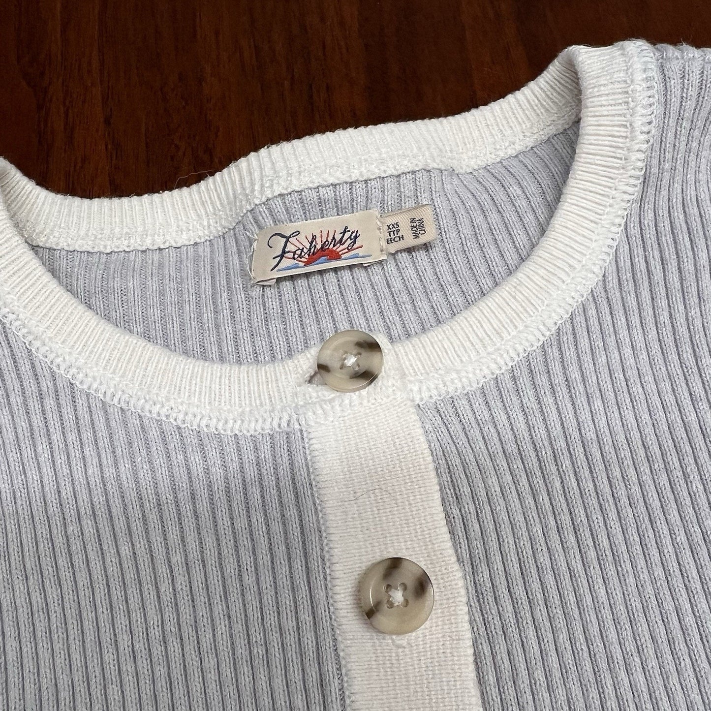 $168 Faherty Mikki Henley XXS Cashmere Cotton Ribbed Sweater Top Colorblock