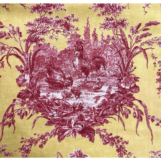 Waverly Fabric La Petite Ferme 6.6 Yards x 53” Pieced Yellow Red Rooster Toile