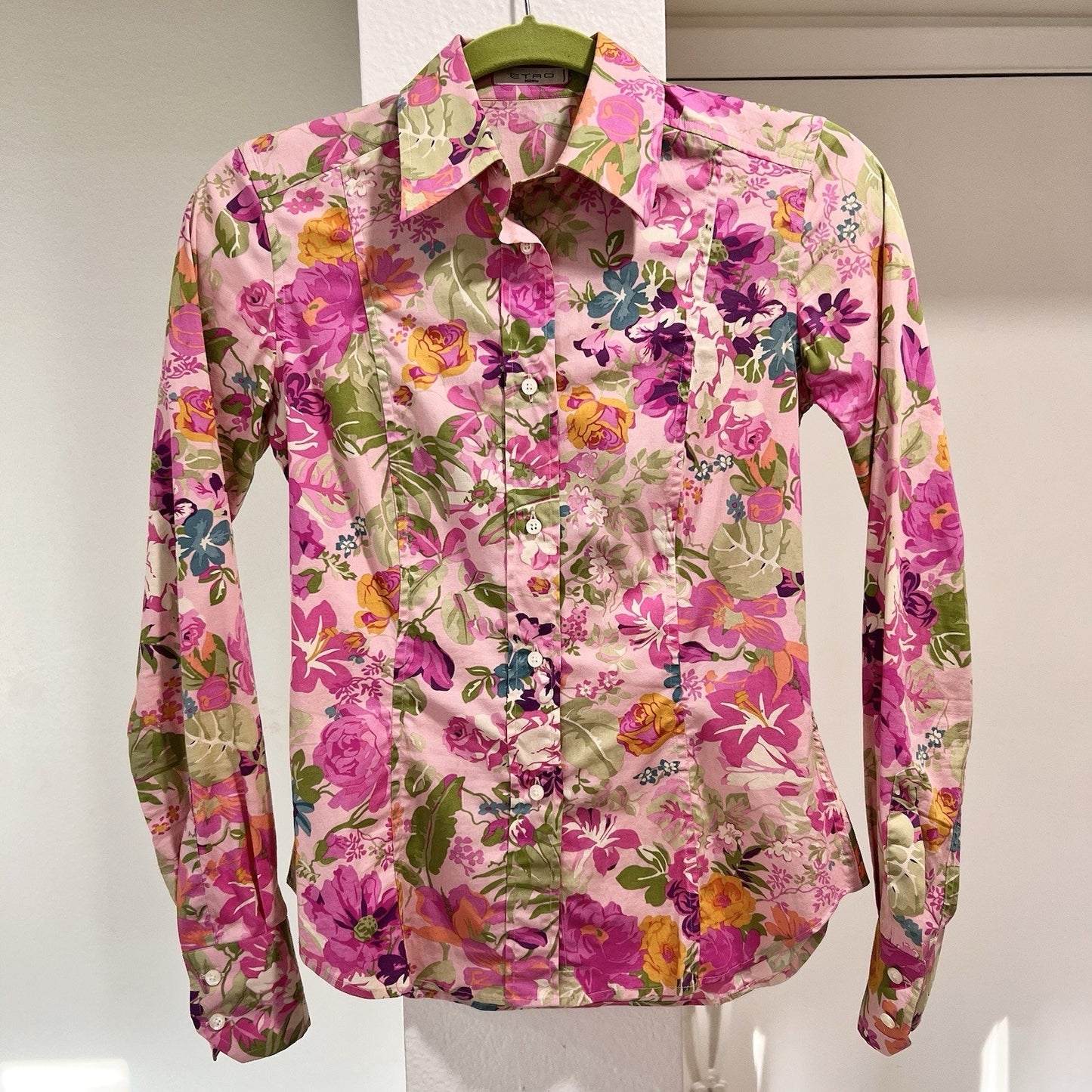 ETRO Milano Italian Women’s Button Down Shirt XS 38 Pink Floral Luxury Designer