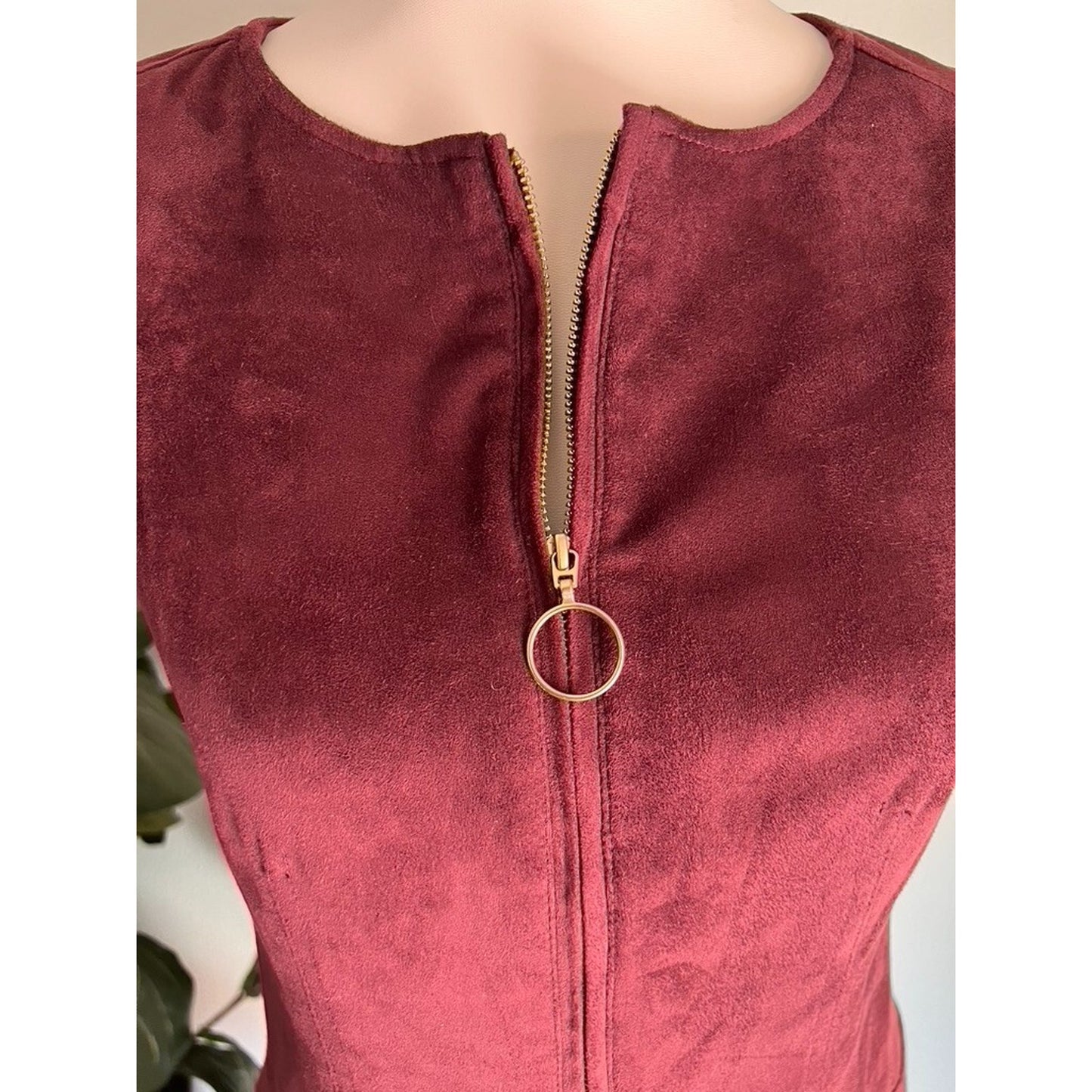 Laundry by Shelli Segal Sz 0 Small Faux Suede Zip Up 60s Mod Mini Dress Retro