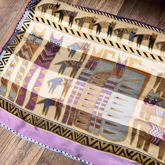 Laurel Burch 100% Silk Scarf Egyptian Cats Honey Collection 10x52 Rare Unique