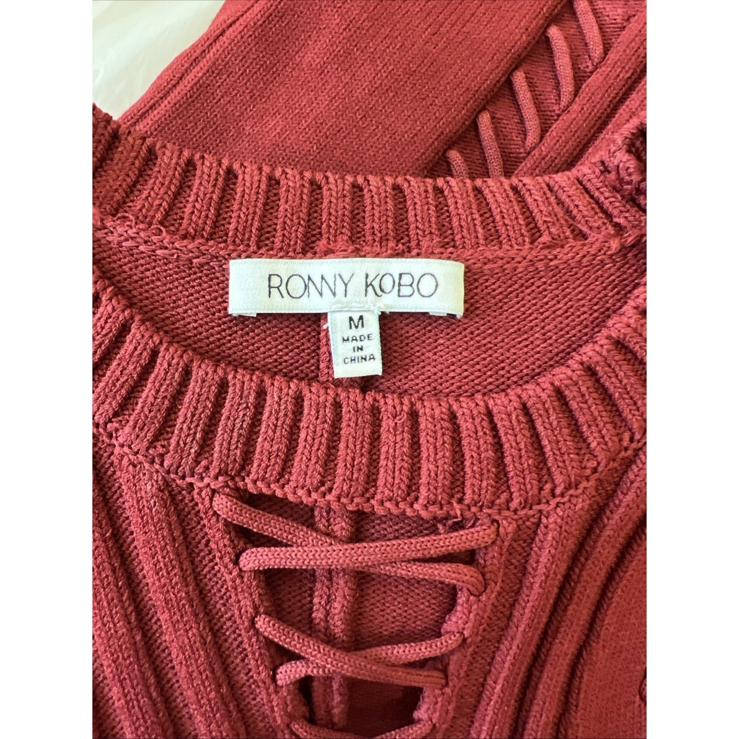 Ronny Kobo Zola Dress (M) Knit Bodycon Bondage Bandage Red Cocktail Sexy Lace Up