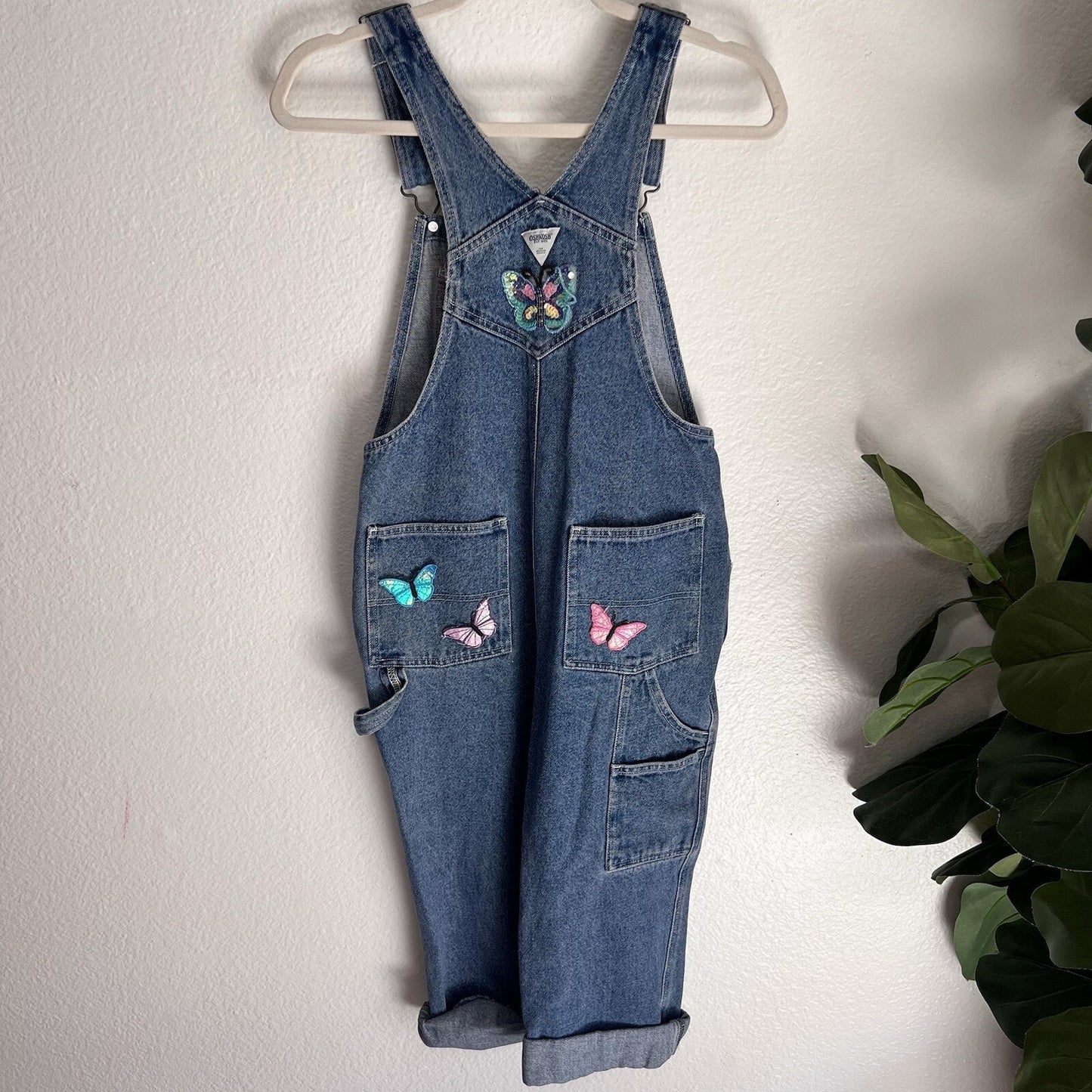 Vintage Oshkosh B'gosh Girls Lg 12/14 Denim Blue Jean Bib Overalls Floral