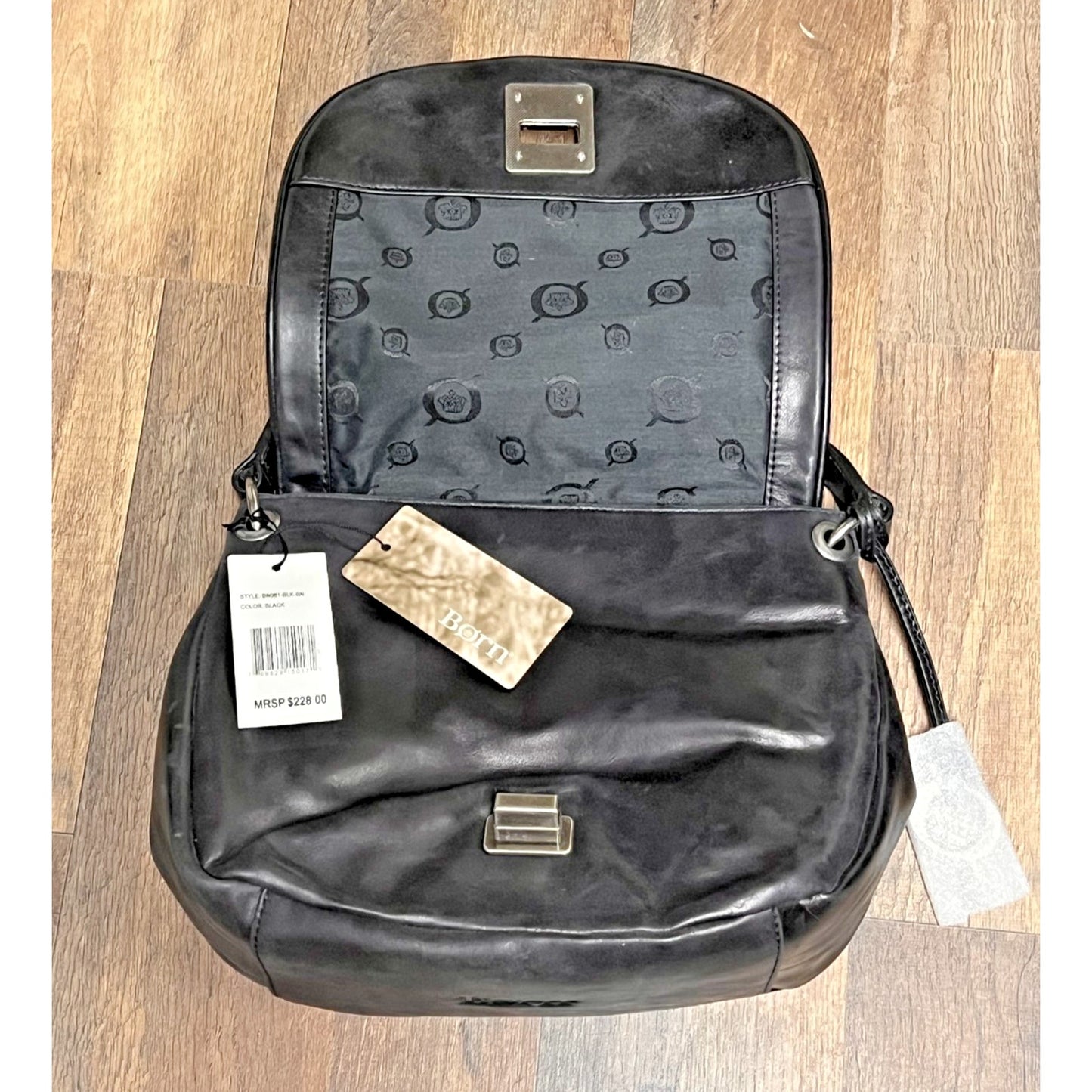 NWT BORN Black Leather Saddle-Style Shoulder Bag