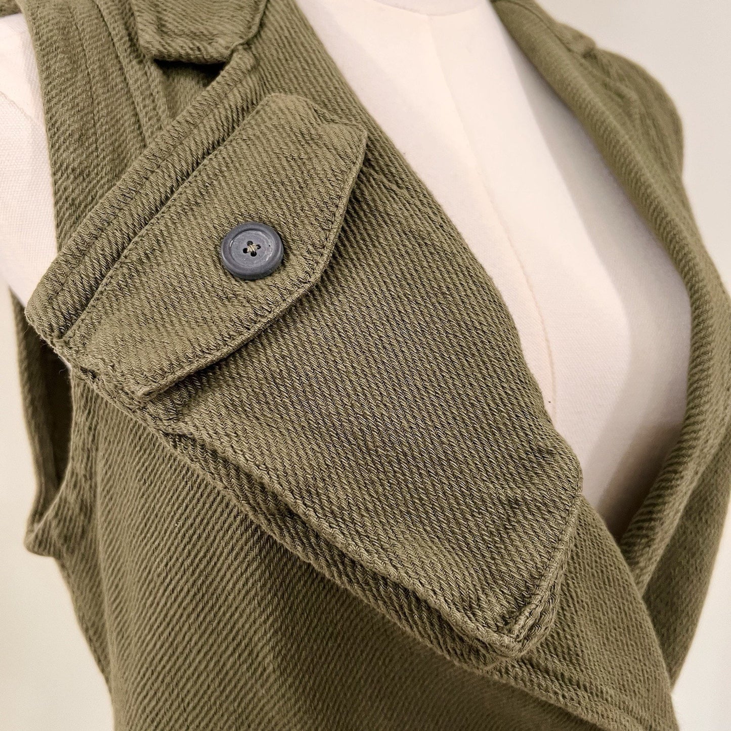 Lurdes Bergada Womens Vest (M) Utility Architectural Urban Lagenlook Green Twill