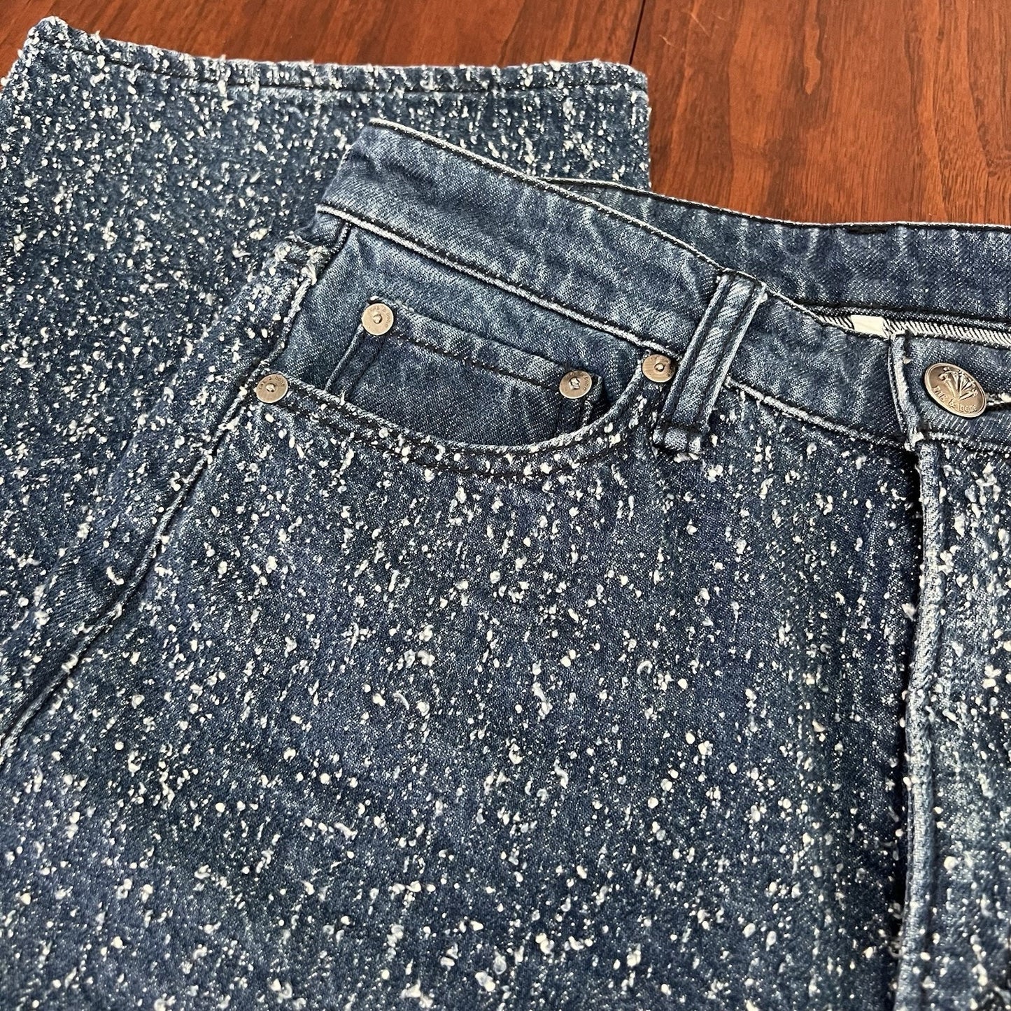rag and bone Jeans 25 (fits 30”) Logan Mid-Rise Wide Leg Midtweed Blue Textured