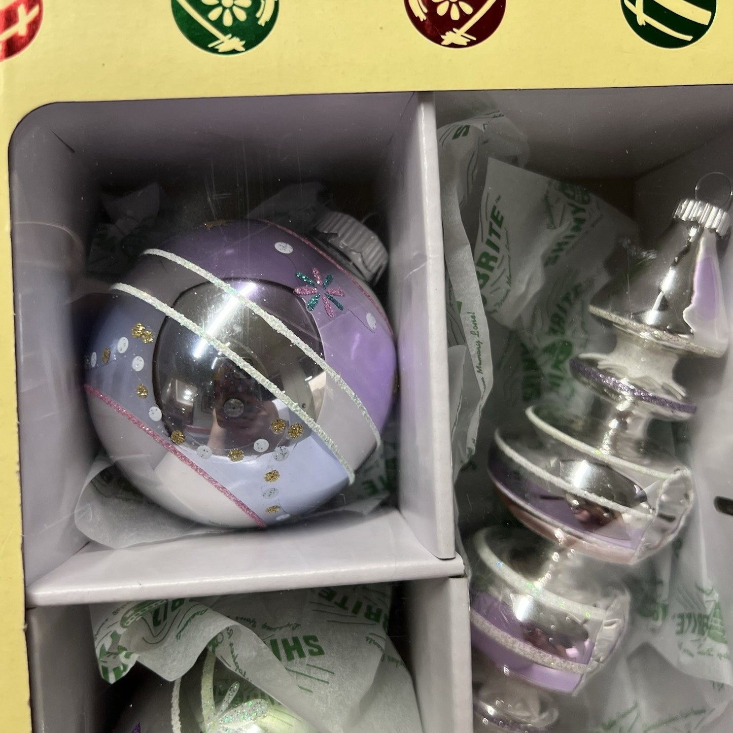 Shiny Brite Radko Pastel Christmas Ornament Reflector, Indent & Finial MCM Style