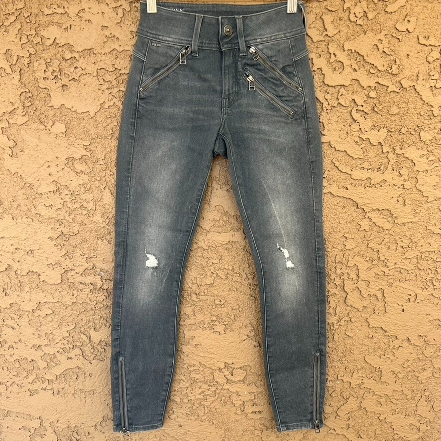 G-Star RAW Lynn Biker Mid Super Skinny Ankle Zip 24x30 Grey Moto Streetwear