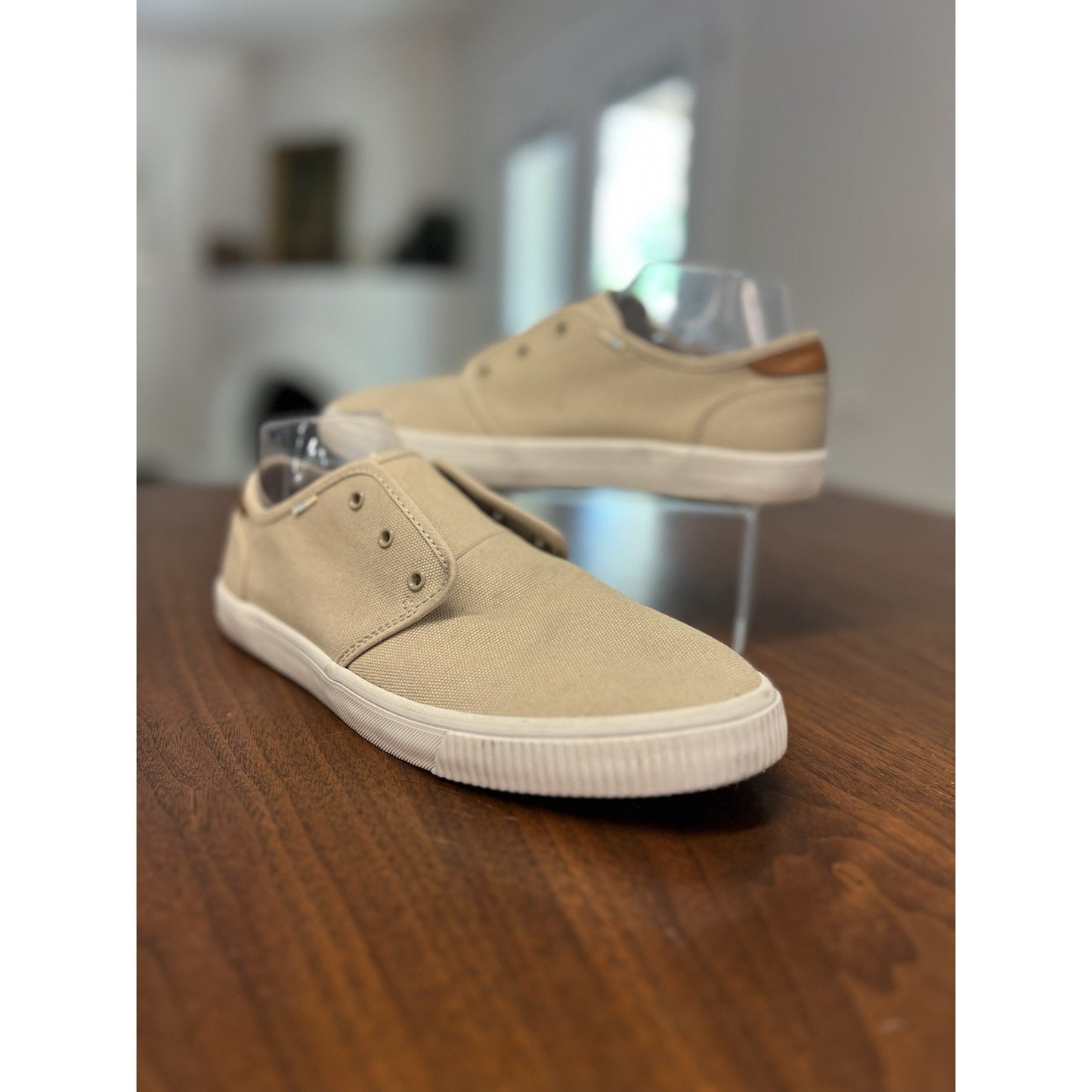 Toms Men's Carlo Beige Canvas Sneakers Lace Up 10016345 US Shoe Size 9