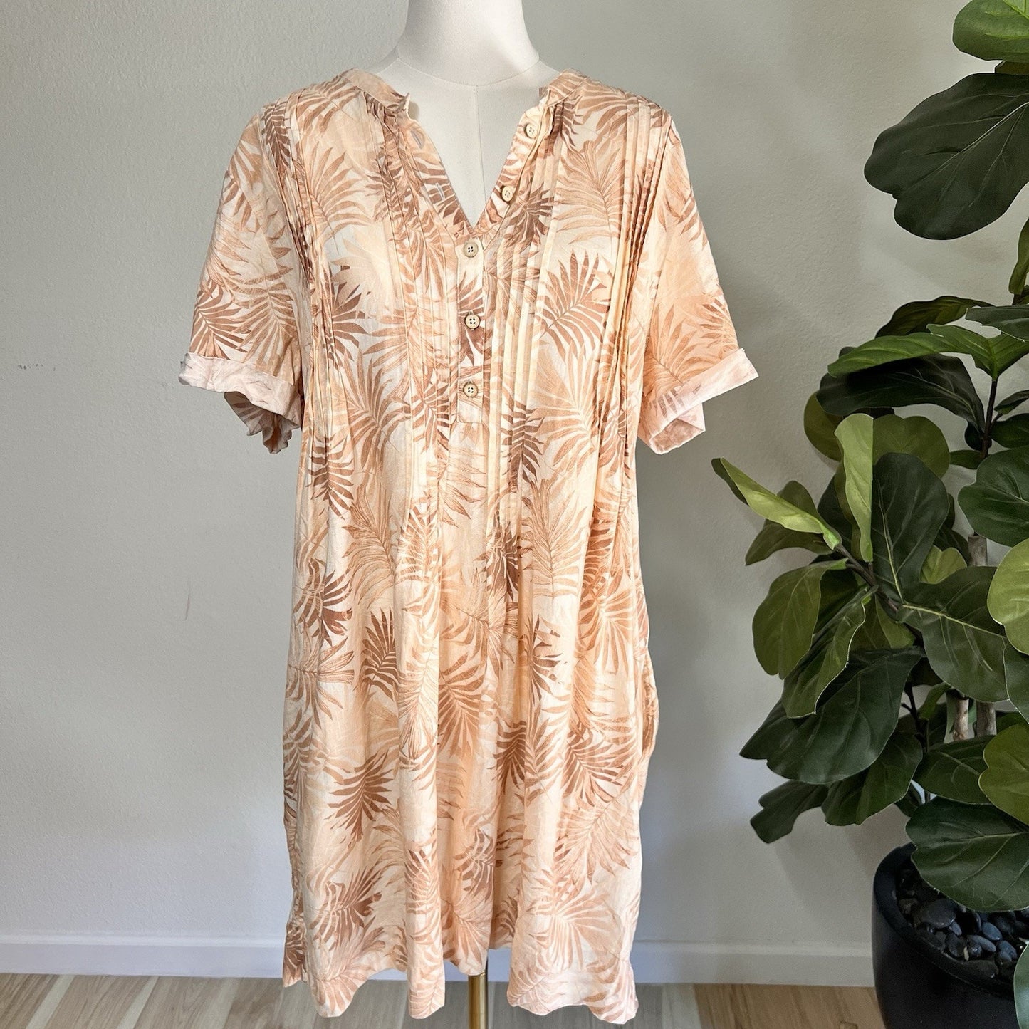 Faherty Women's Linen Blend Gemina Relaxed Shirt Dress XL Beach Tropical Coastal