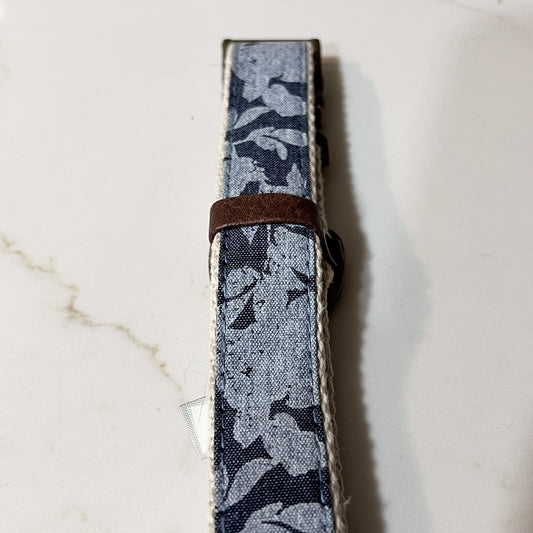 NEW (L) Top Paw Adjustable 18-26” Floral Blue Denim Linen Dog Puppy Collar