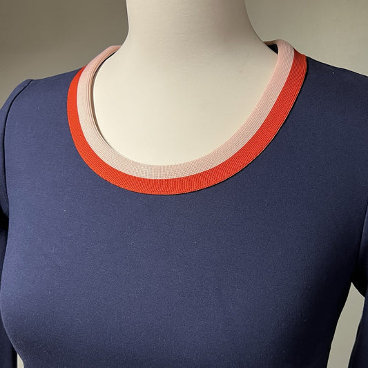Boden 60s Style Sz 4 Gloria Ponte Dress Navy Pink Trim Retro Jackie O Vintage
