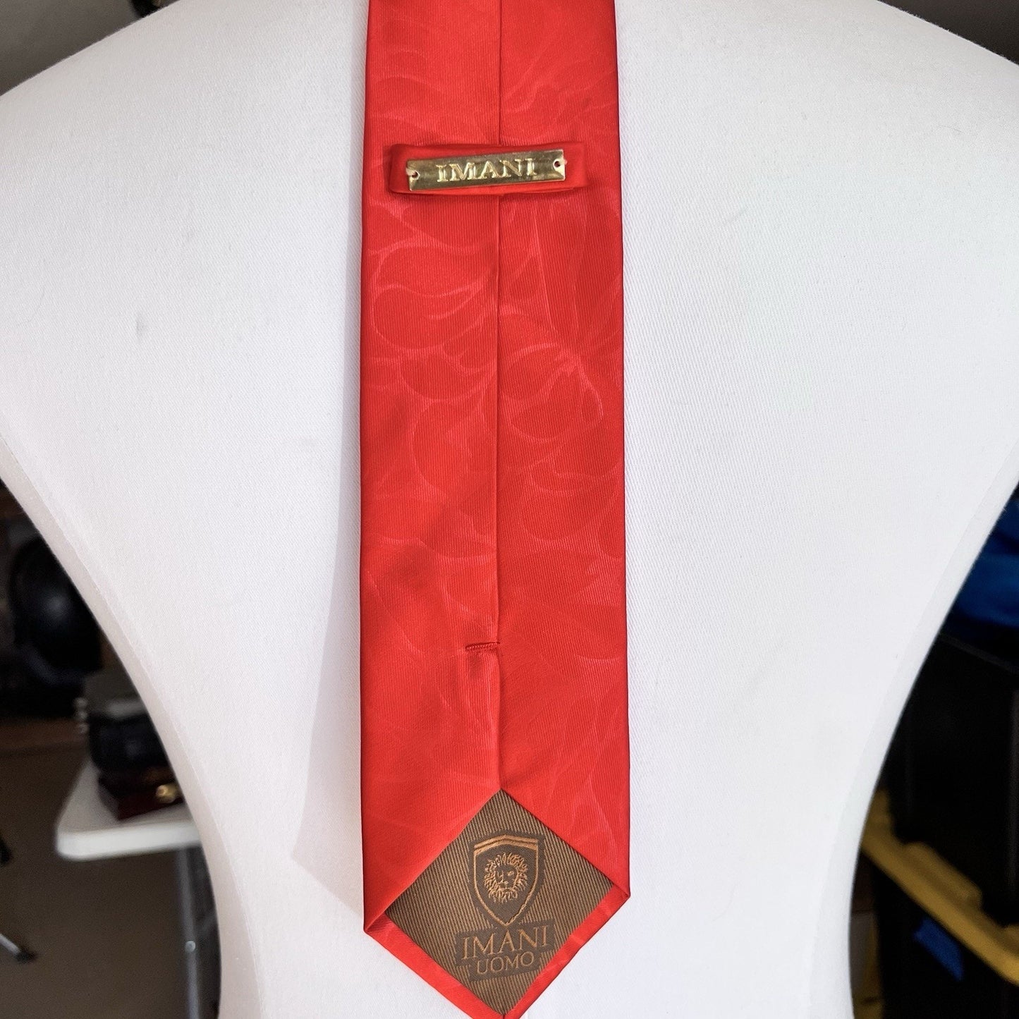 Imani Uomo Tie Bright Red Embossed Texture Floral 60x3.5 Classic Necktie