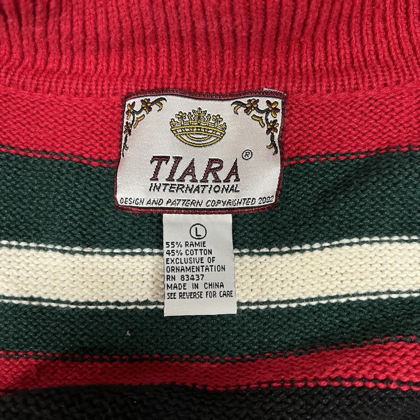 90s Ugly Christmas Sweater (L) Full Zip Knit Embroidered Snowman Tiara Int.