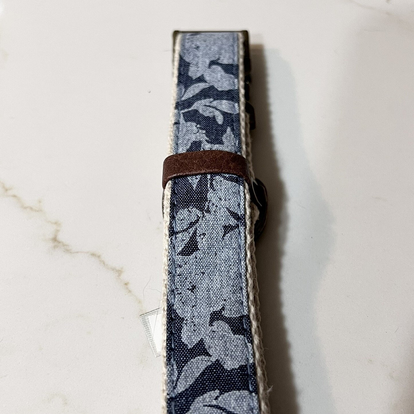 NEW (M) Top Paw Adjustable 14-20” Floral Blue Denim Linen Dog Puppy Collar